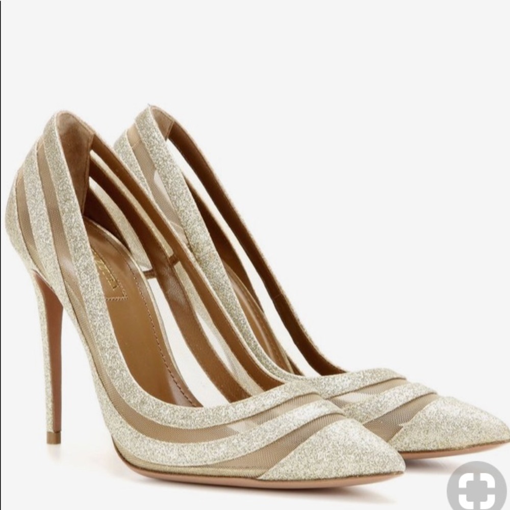 FAB Aquazzura gold glitter Graphic pumps